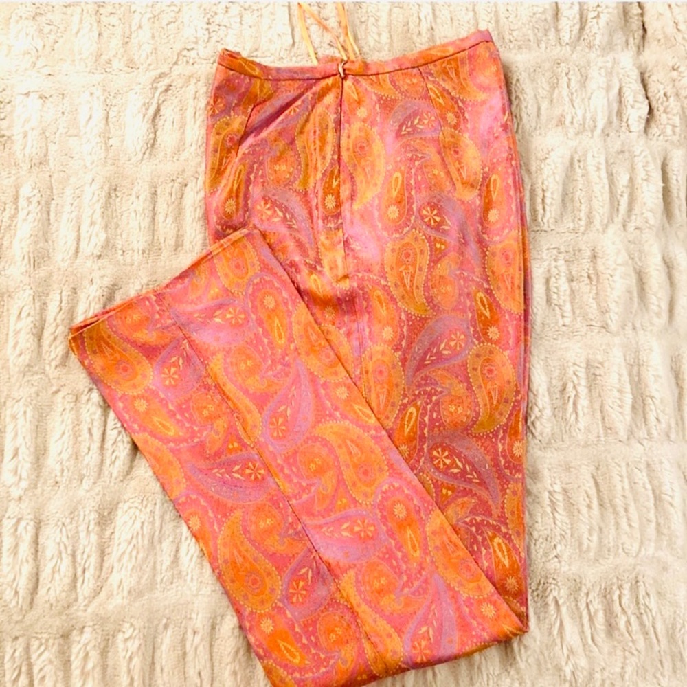 Vintage ( 1990s) Kay Unger elegant paisley pink/orange pants-#pleated
